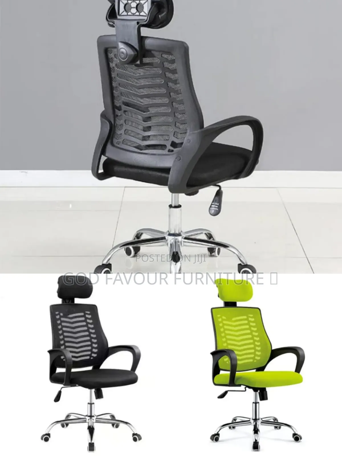 Adjustable Headrest Office Chair With Armrests Black Hf4