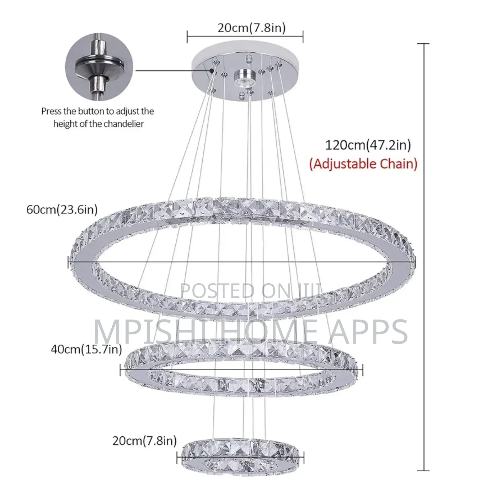 .Led Chandelier With 3 Colour (D) 1mtr,0.8m,0.5m
