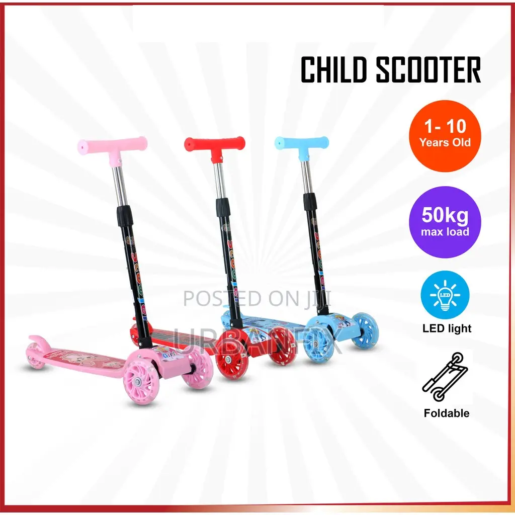 Adjustable 3-Wheel Kids Kick-Scooters With Led Wheel Lights