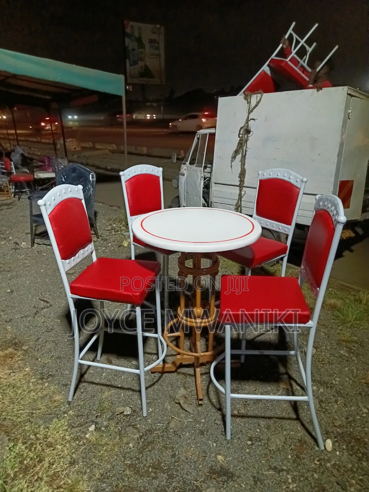 High Bar Set of Chairs and Table, Red and White 