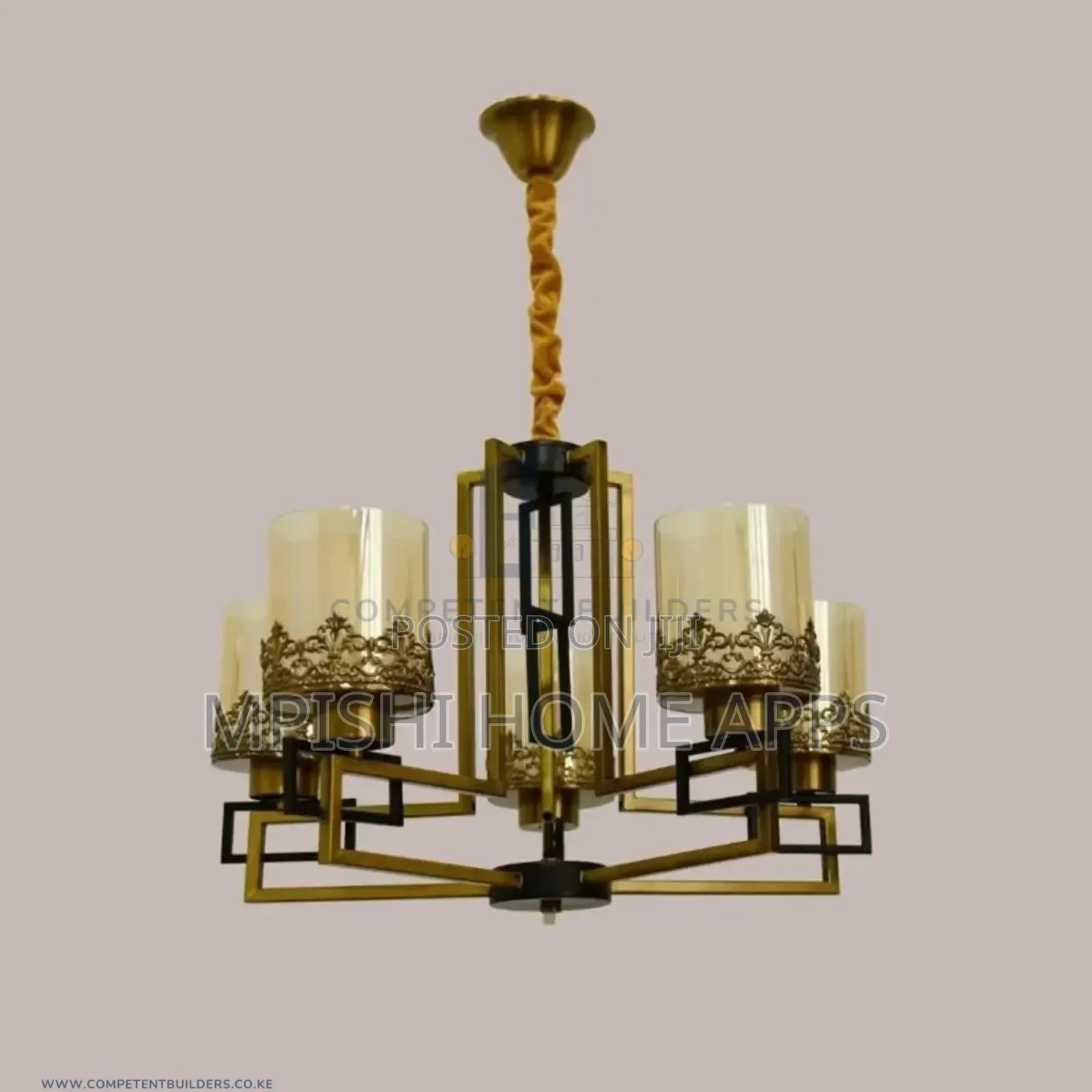 Classic Brass 5 Arm Ceiling Hanging Chandelier