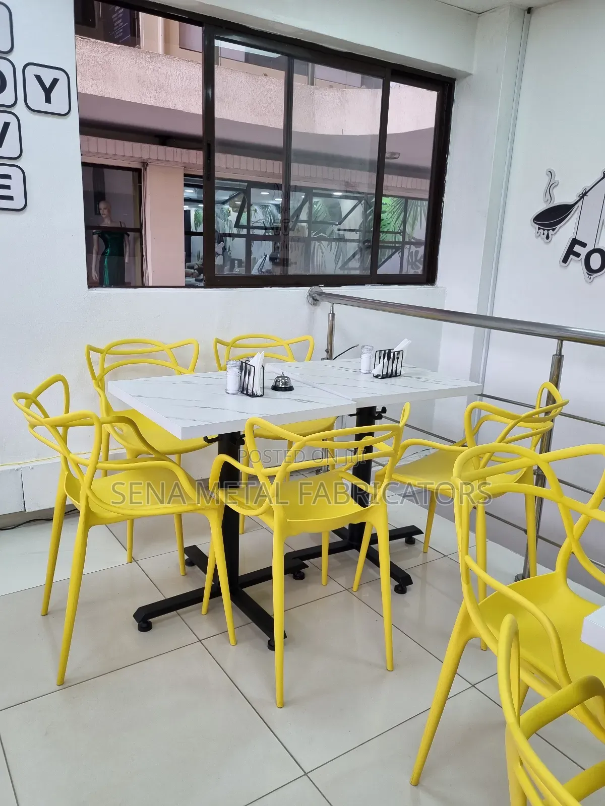 Restaurant Table With Black Powder-Coated Leg Stands