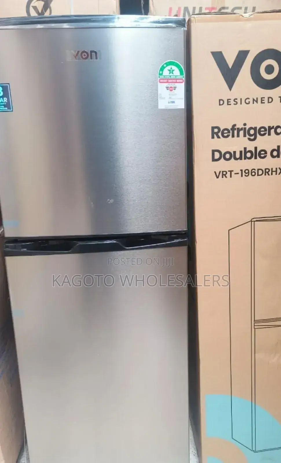 Von 195 Litres Double Door Refrigerator Silver VRT-195/Dd
