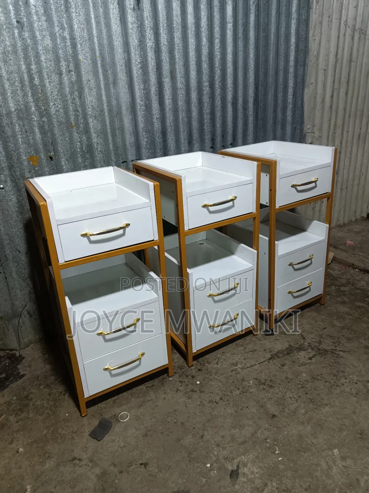 Salon Storage, White and Gold Frame Drawers 