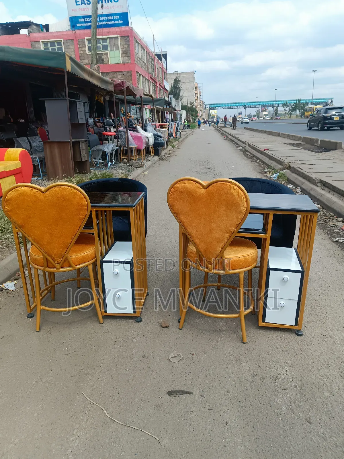 2 Manicure Sets, Black and Gold, With Marble Tables
