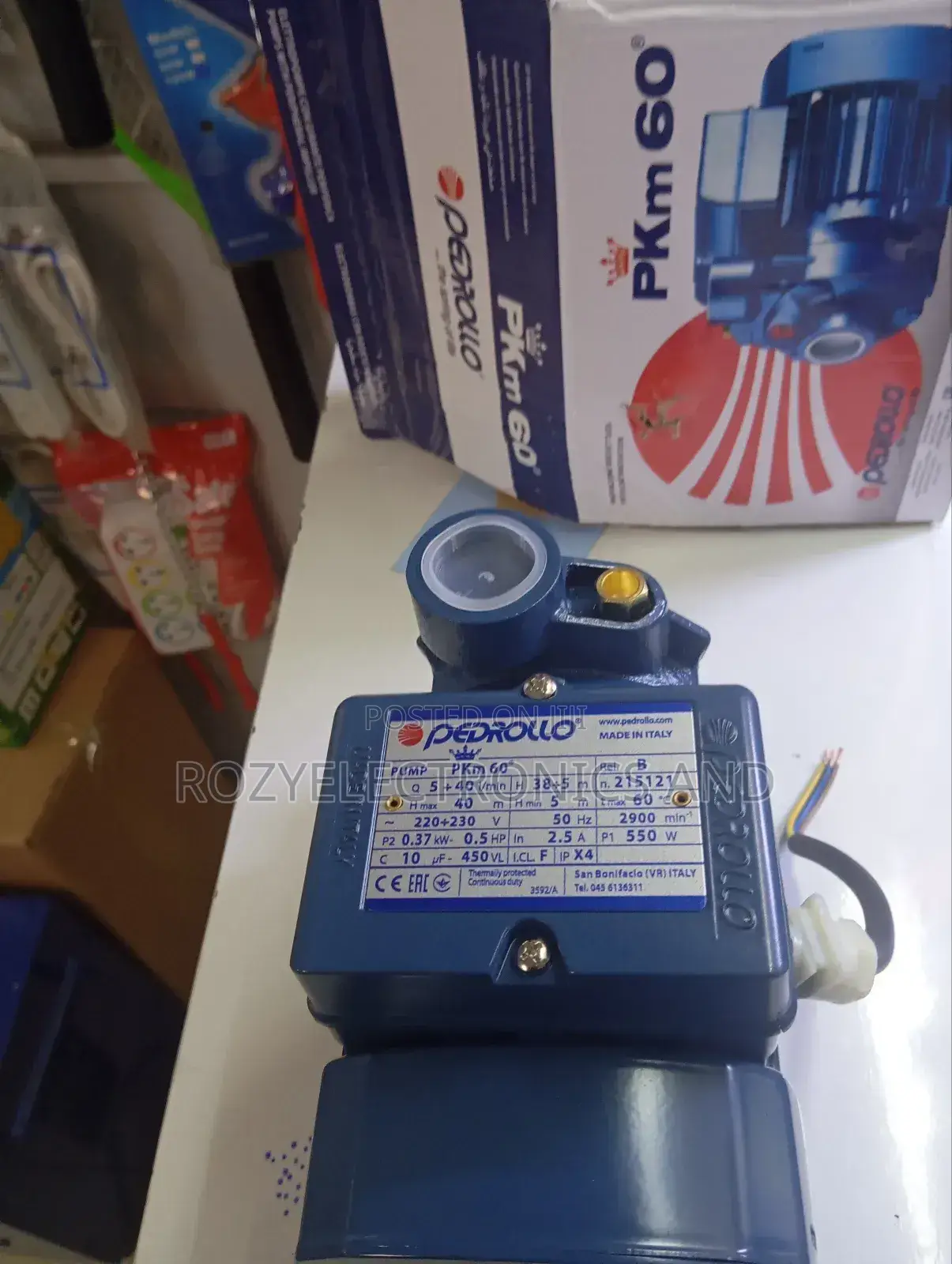 Pedrollo PKM 60, a 0.5 Hp (0.37 Kw) Mono-Phase Pump.