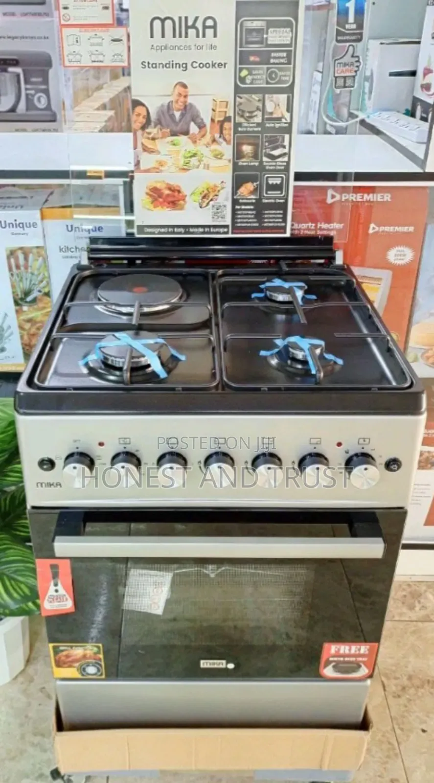 Mika 60x60 3-Gas 1 Electric Cooker