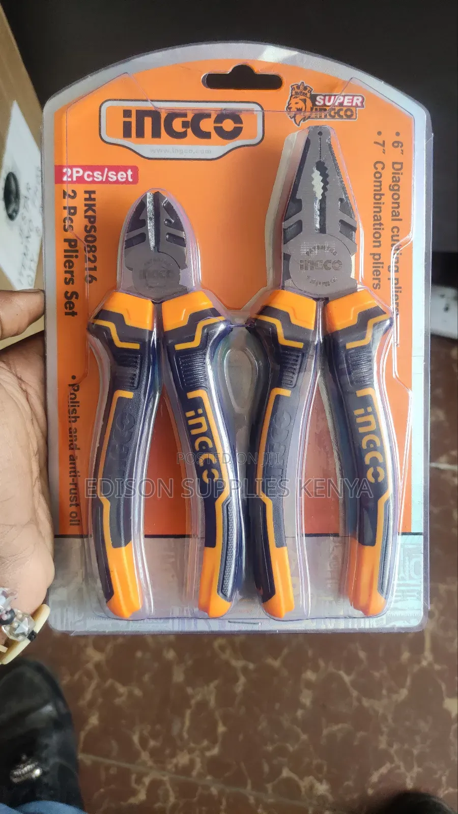 Pliers Set 2pcs Ingco Combination Pliers 7" Diagonal Cutting Premium