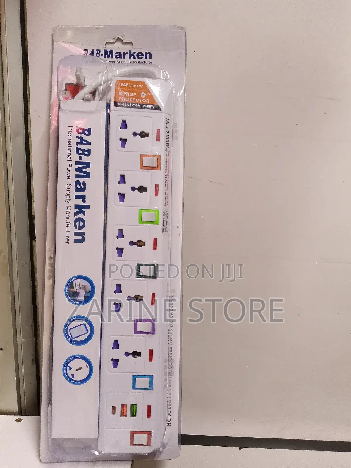 Marken Power Extension Cable 5 Ways 2 Usb Port 1 Type C Corded 3metres