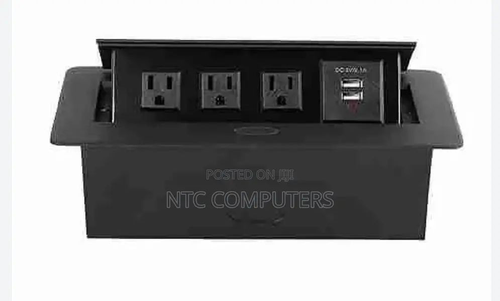 Black Flip-up Socket With 2 Universal Sockets, 1port (Cat6)
