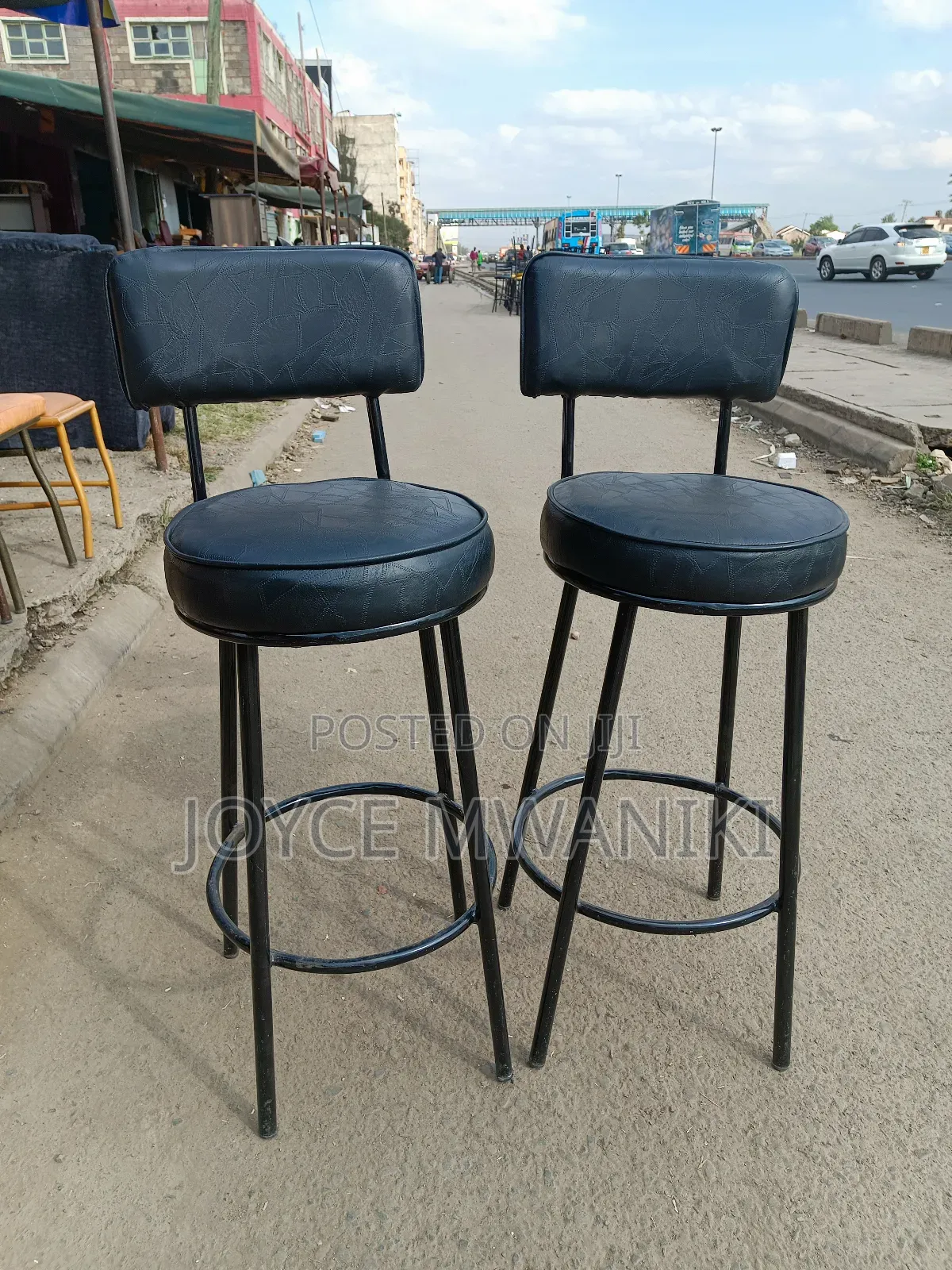 Black Counter, Bar or Kitchen Stools, Leather Material 