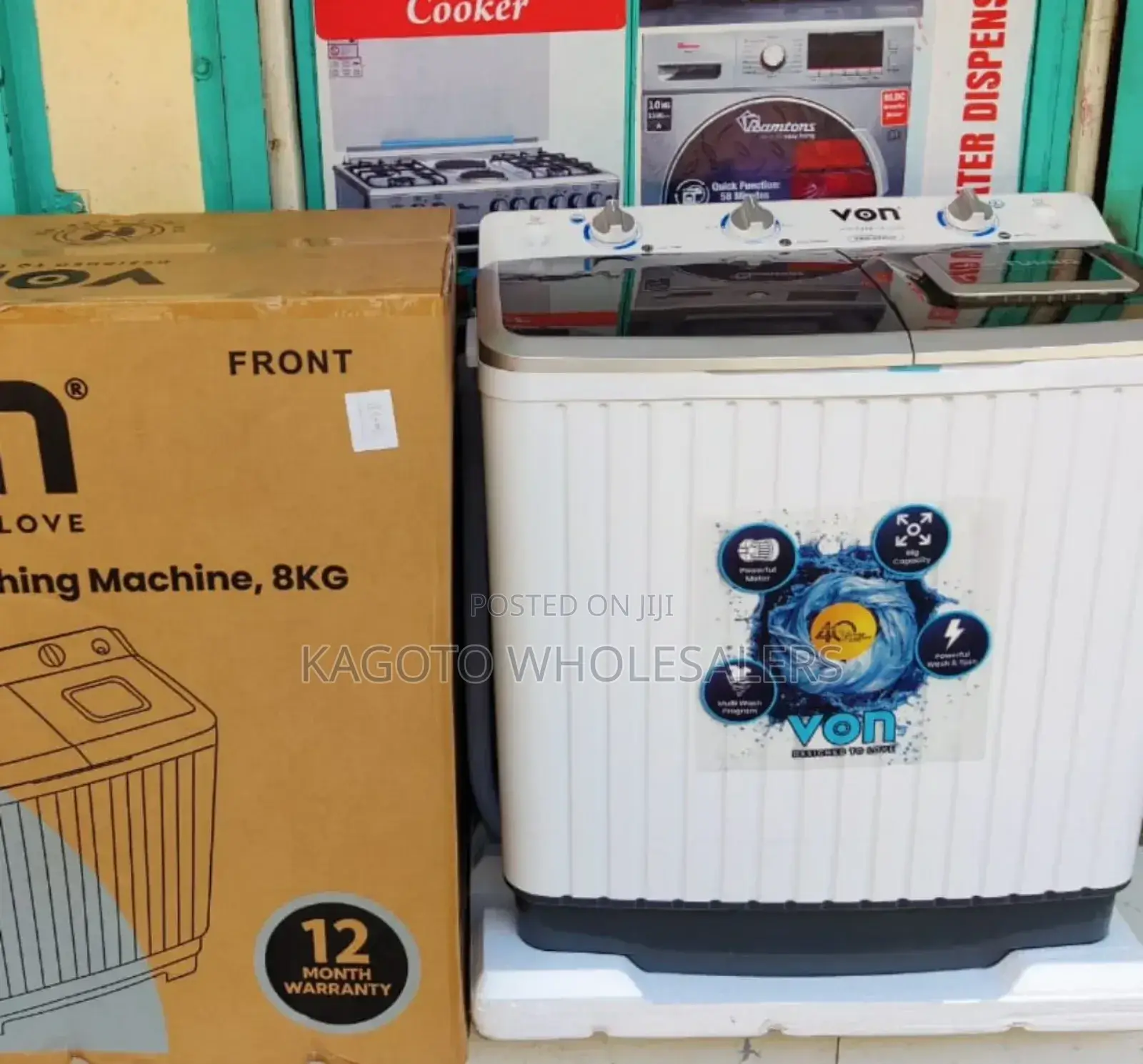 Von 8kg Twin Tub Semi Automatic Washing Machine Vm-T-8g