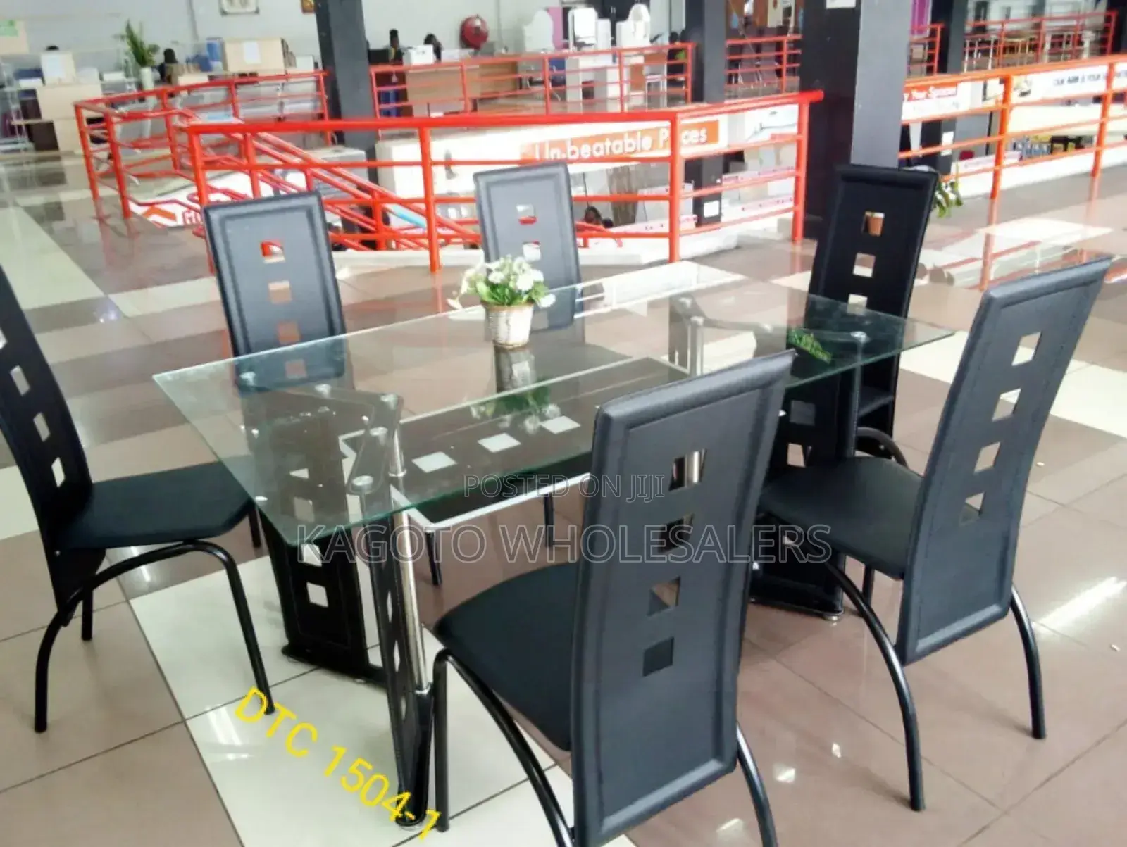 Executive 6 Sitter Glass Dinning Table + Leather Seat D09