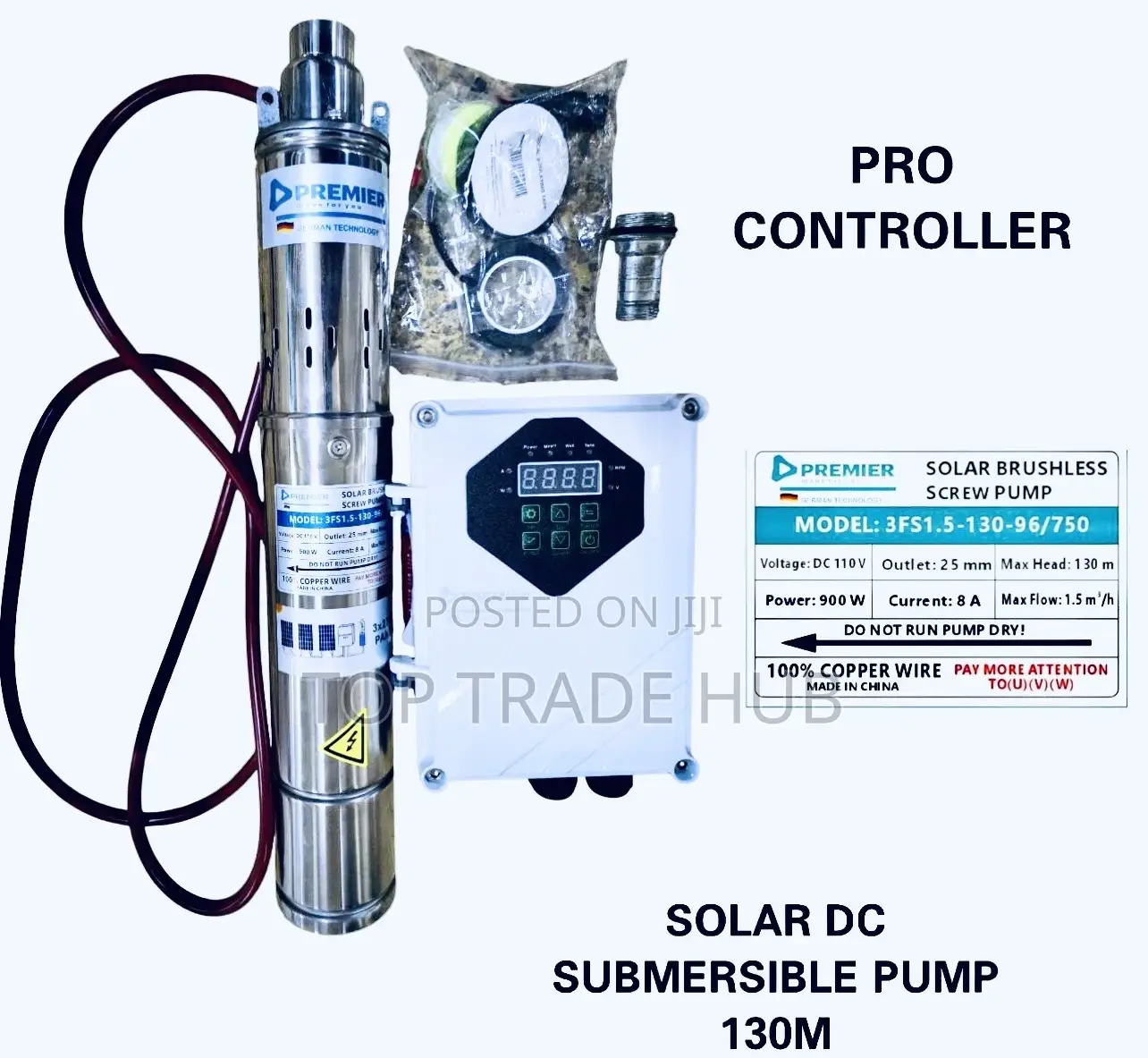 Premier Solar Dc Brushless Submersible Pump 900w 130m Head