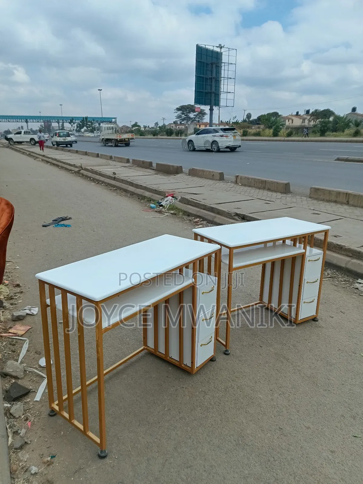 Manicure Marble Tables, With 3 Attached Drawers 