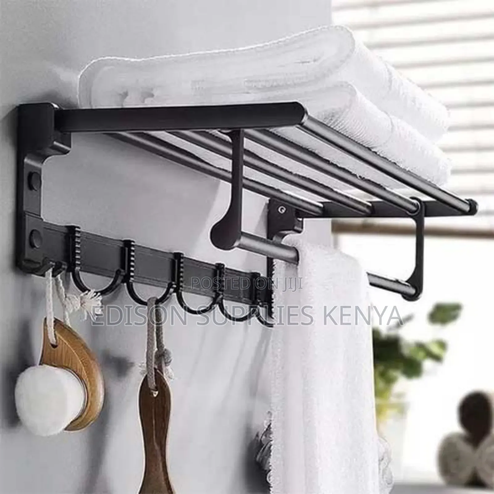 Towel Rack Holder With Hooks Black Bathroom Towel Rack