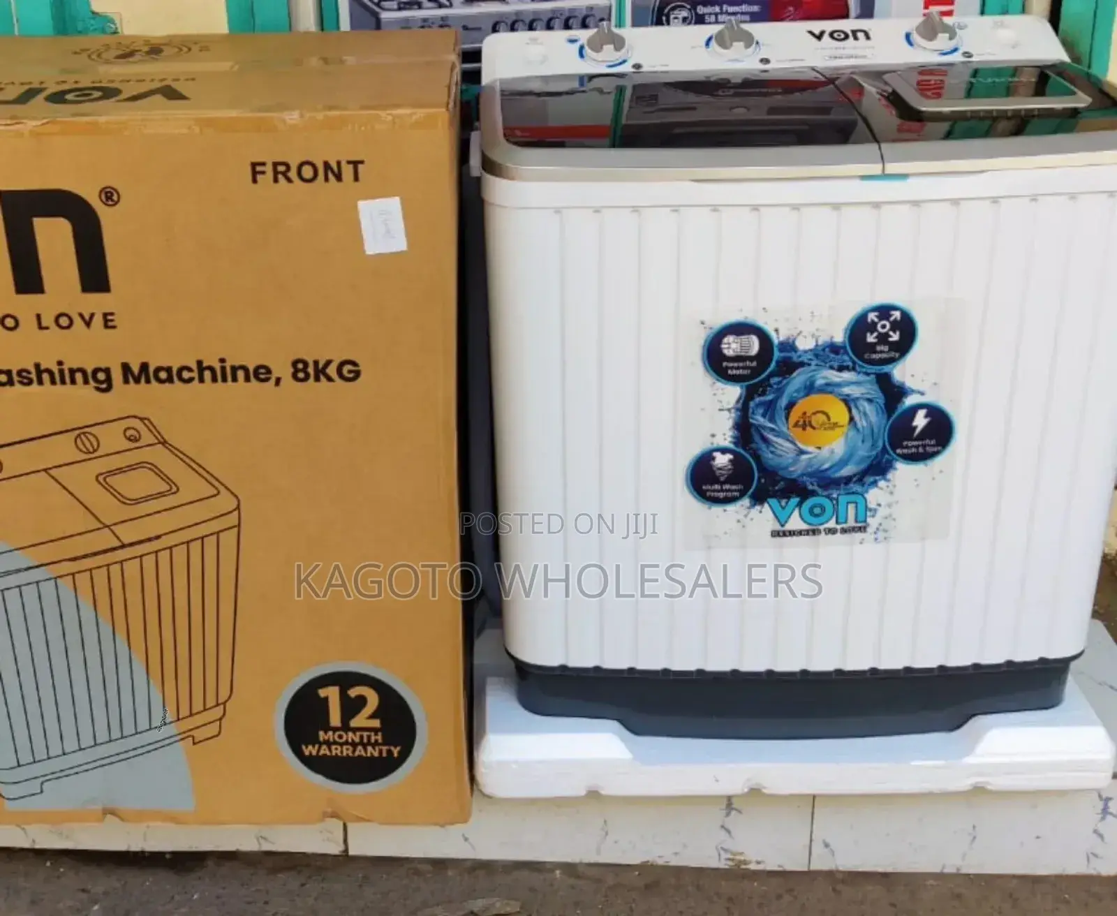 Von 8kg Two Tub Semi Automatic Washing Machine *V8kg*