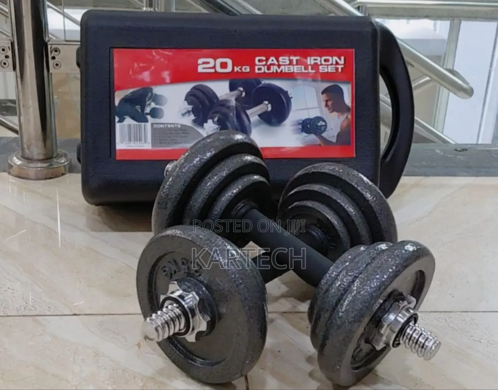 20kg Cast Iron Dumbbell Set With a Carrying Case.