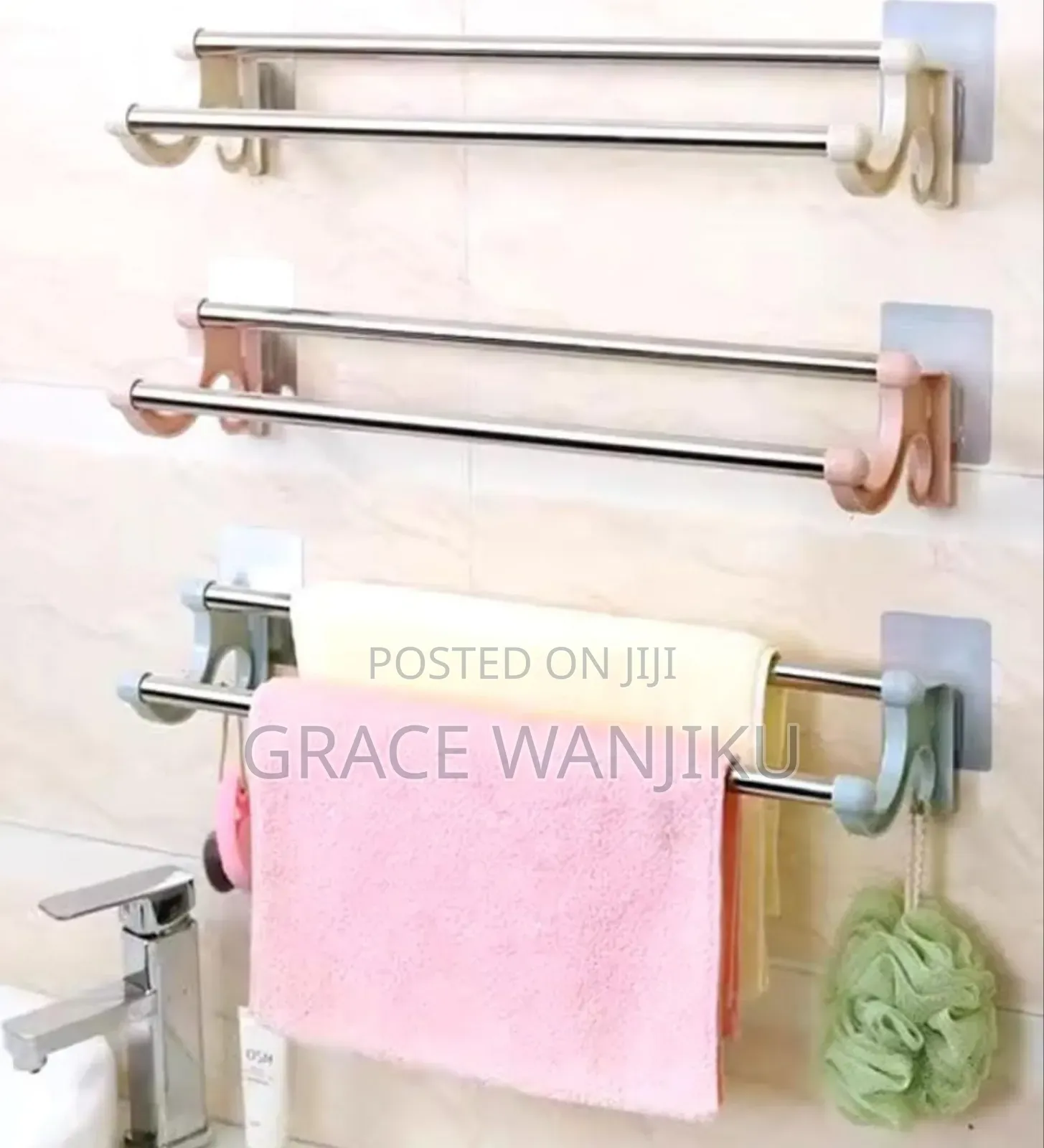 *54cm Self Adhesive Double Pole Towel Holder, *