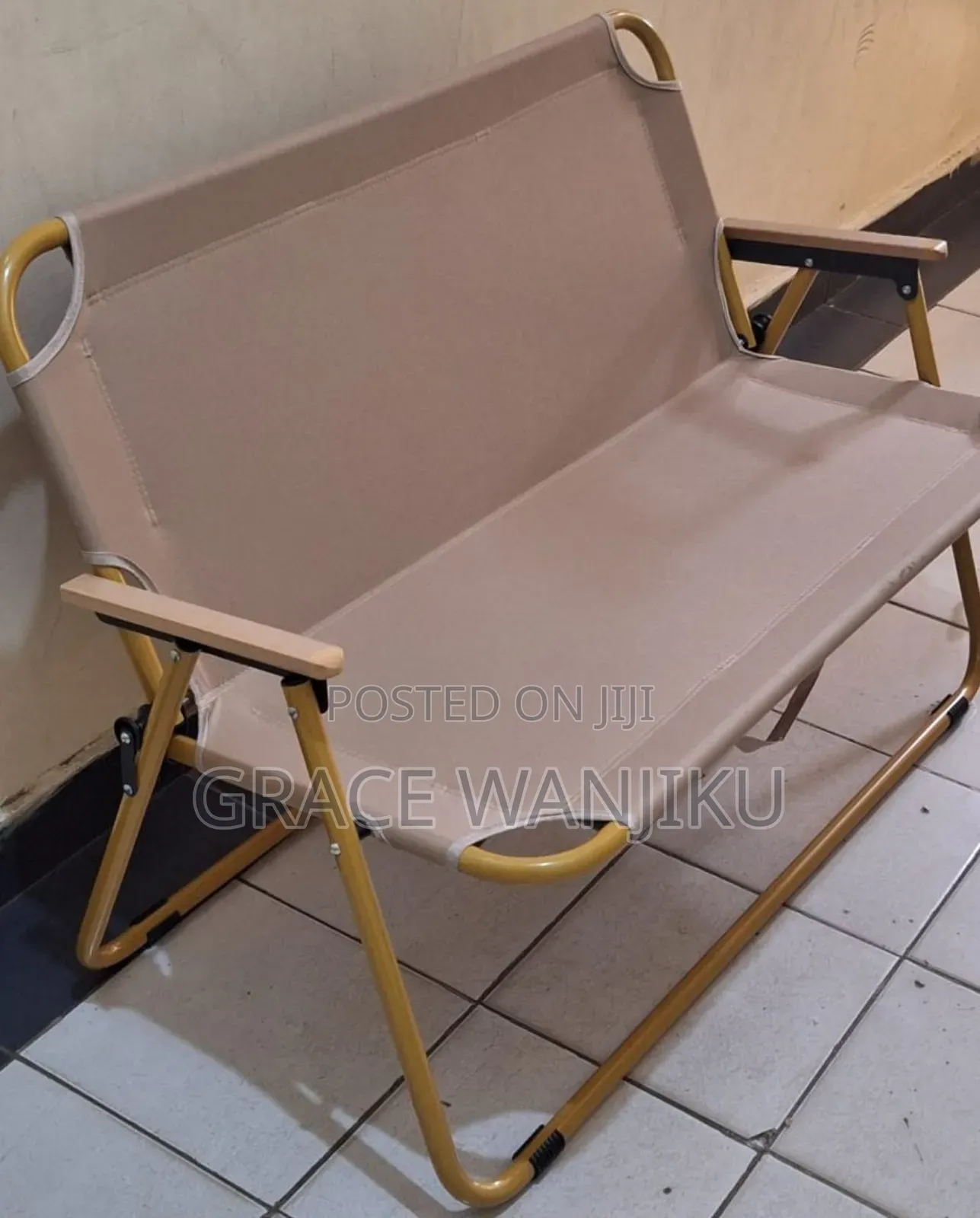 ,Portable Double Seat Camping Chair With Wood Armrest