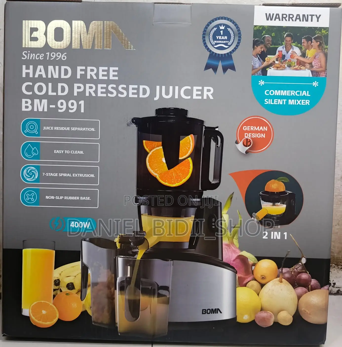 Hand Free Cold Pressed Juicer 400w 2 In 1