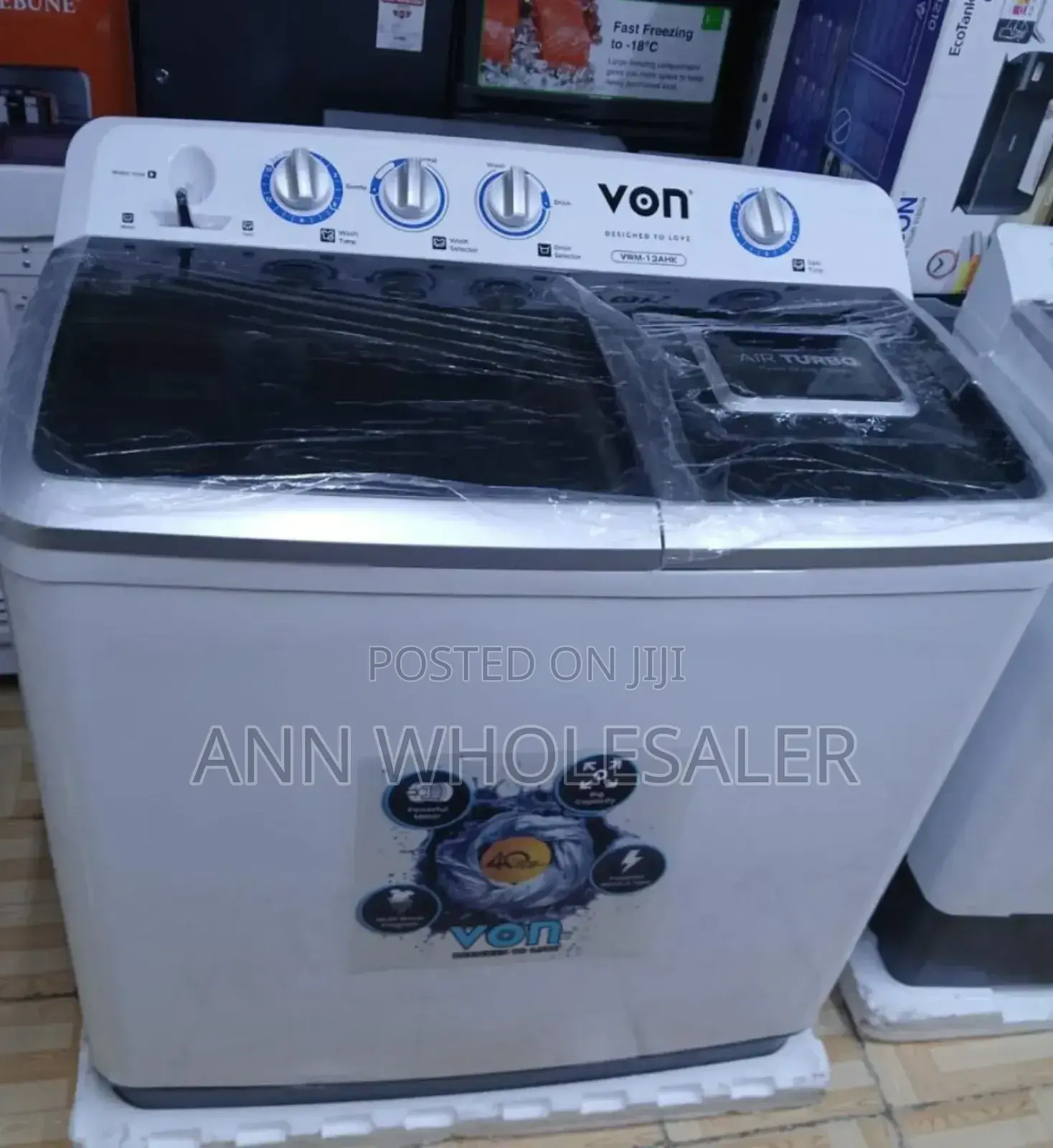 White Semi Automatic Von Washing Machine -13 Kgs