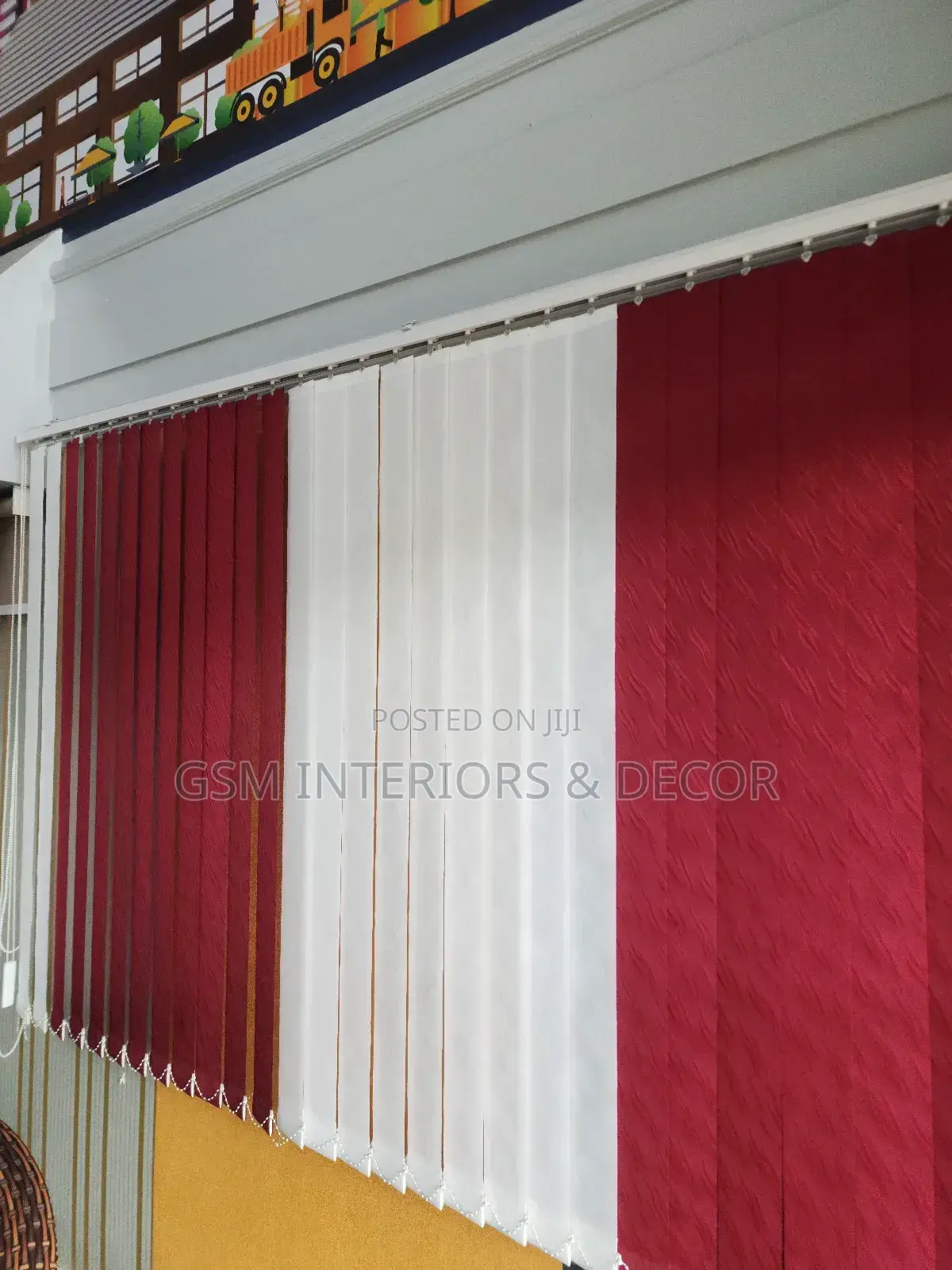 Maroon Stripped Office Blinds and Curtains Adjustable