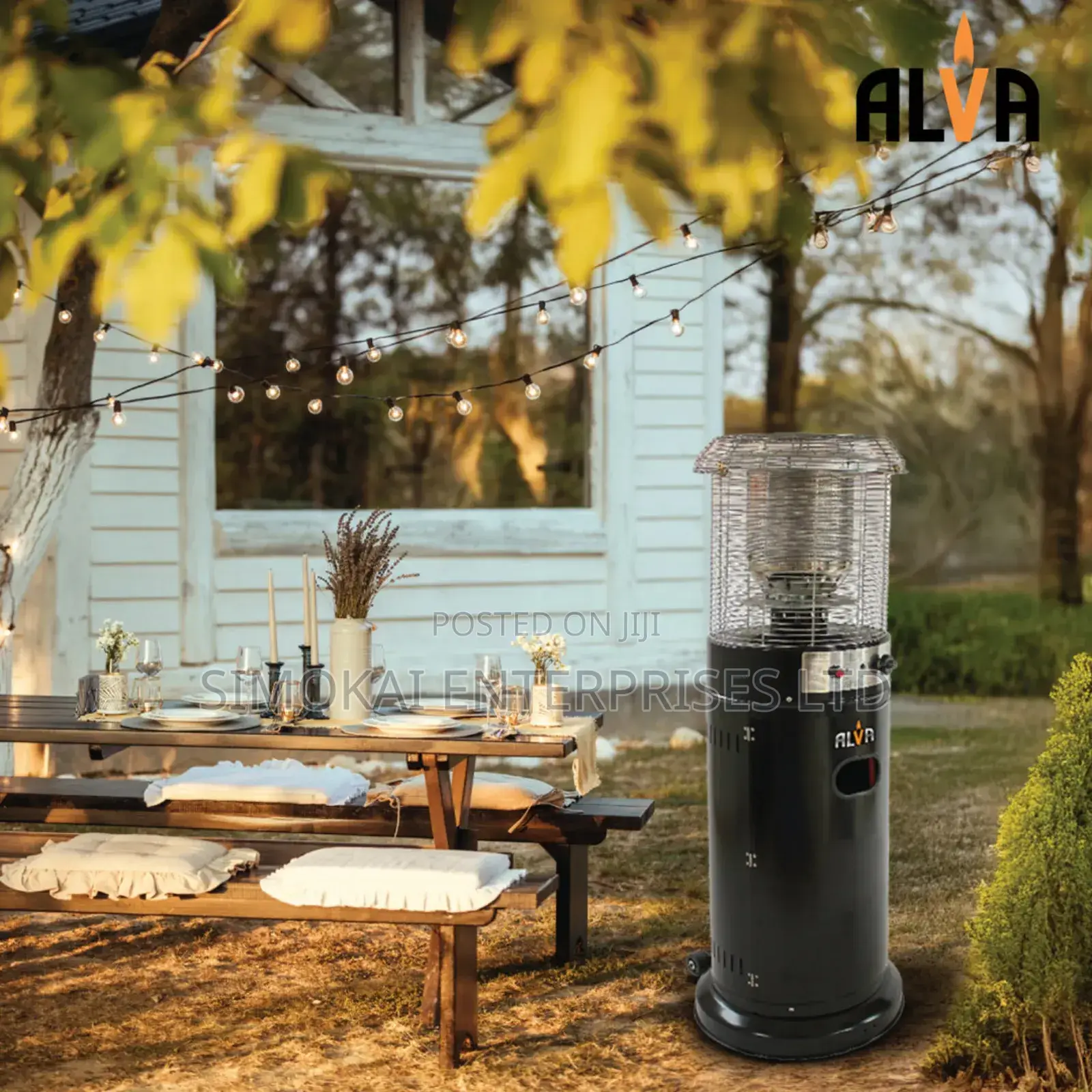Alva Short Stand Gas Patio Heater 1.35m - Black