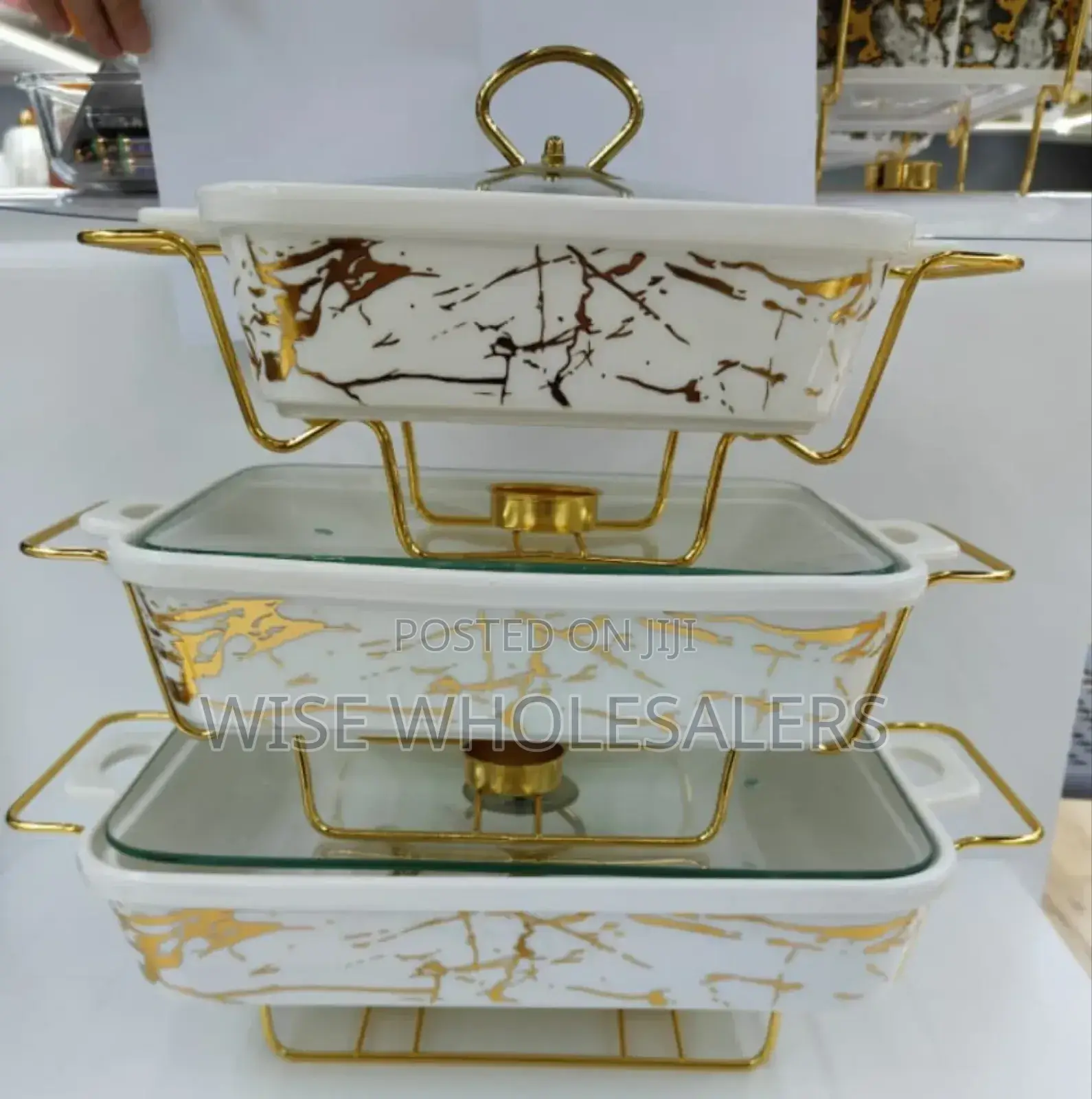 3pcs White  Gold  Ceramic Chaffing Dish