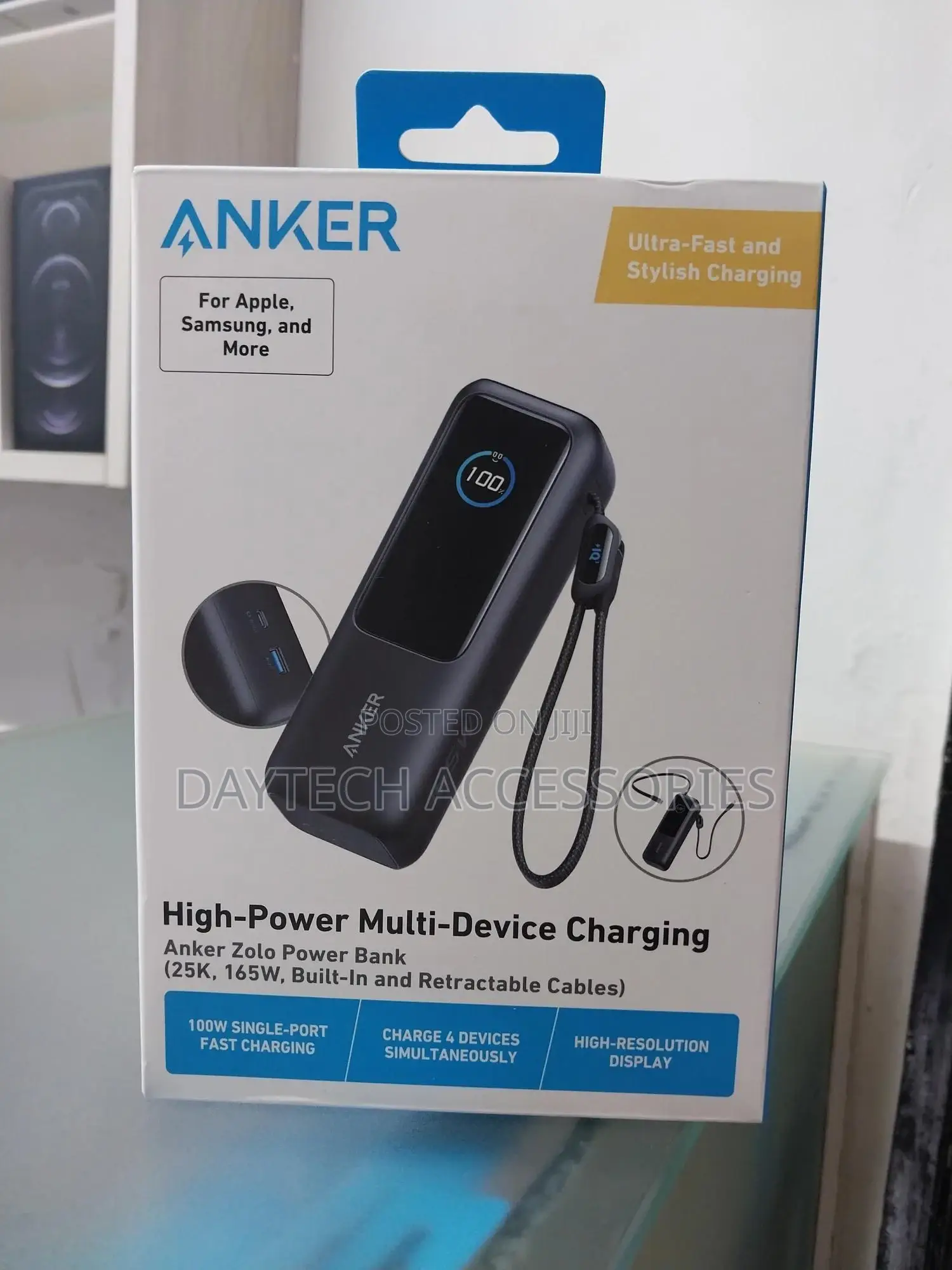 Anker Zolo Power Bank 25,000mah Built-in Retractable Cables)