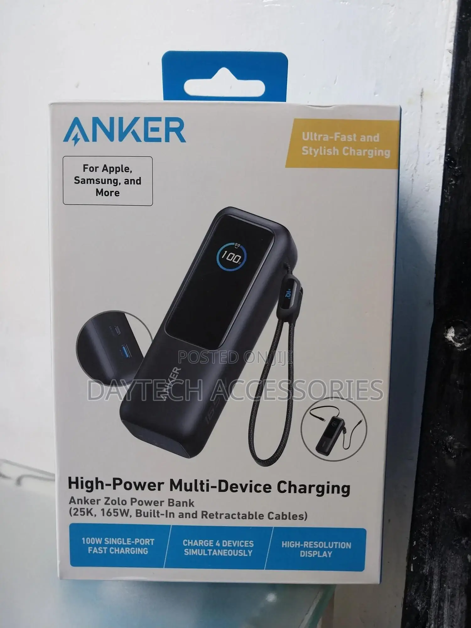Anker Zolo Power Bank 25,000mah Built-in Retractable Cables)