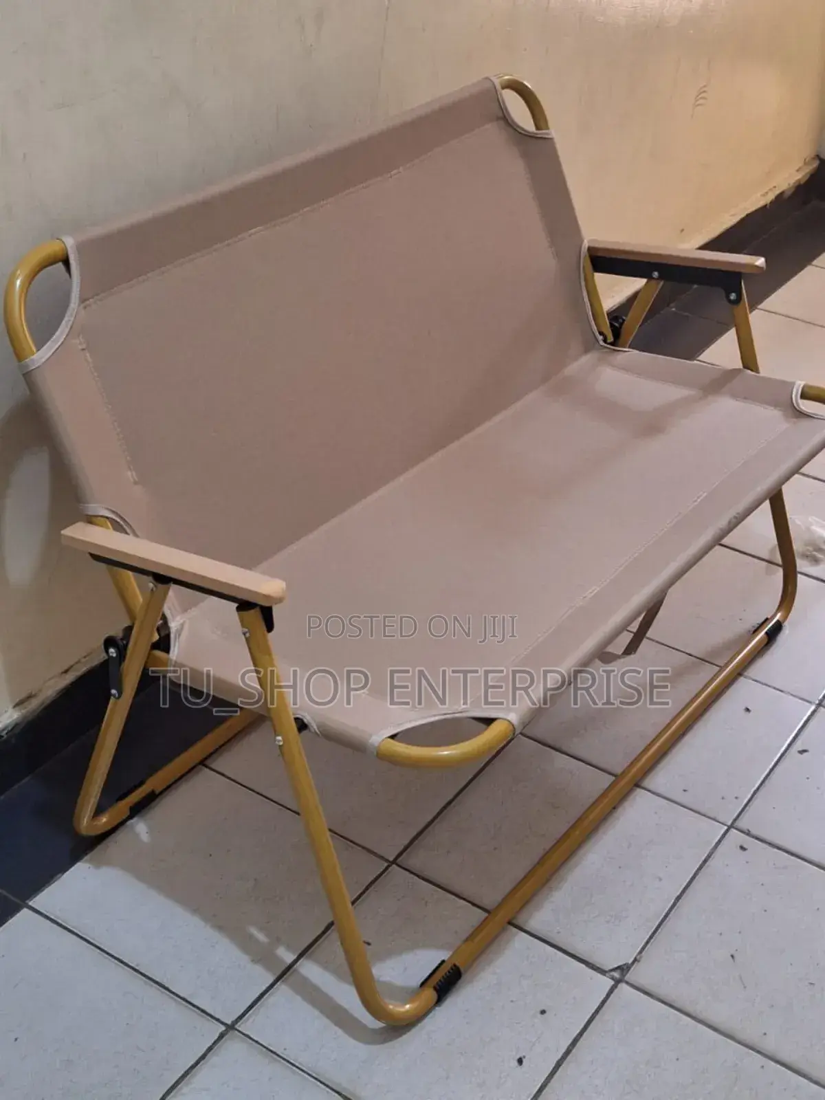 ,Portable Double Seat Camping Chair With Wood Armrest