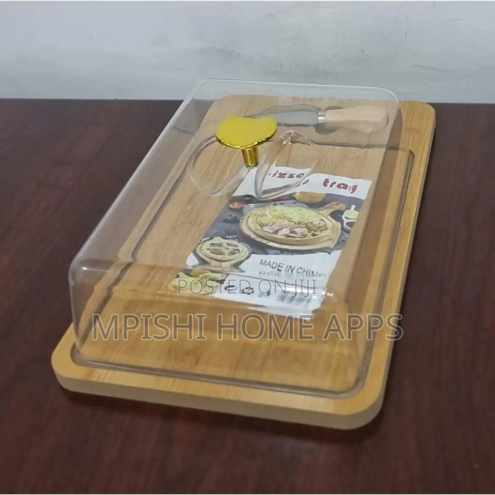 Wooden Pizza Tray With Acrylic Cover and Knife 30x20