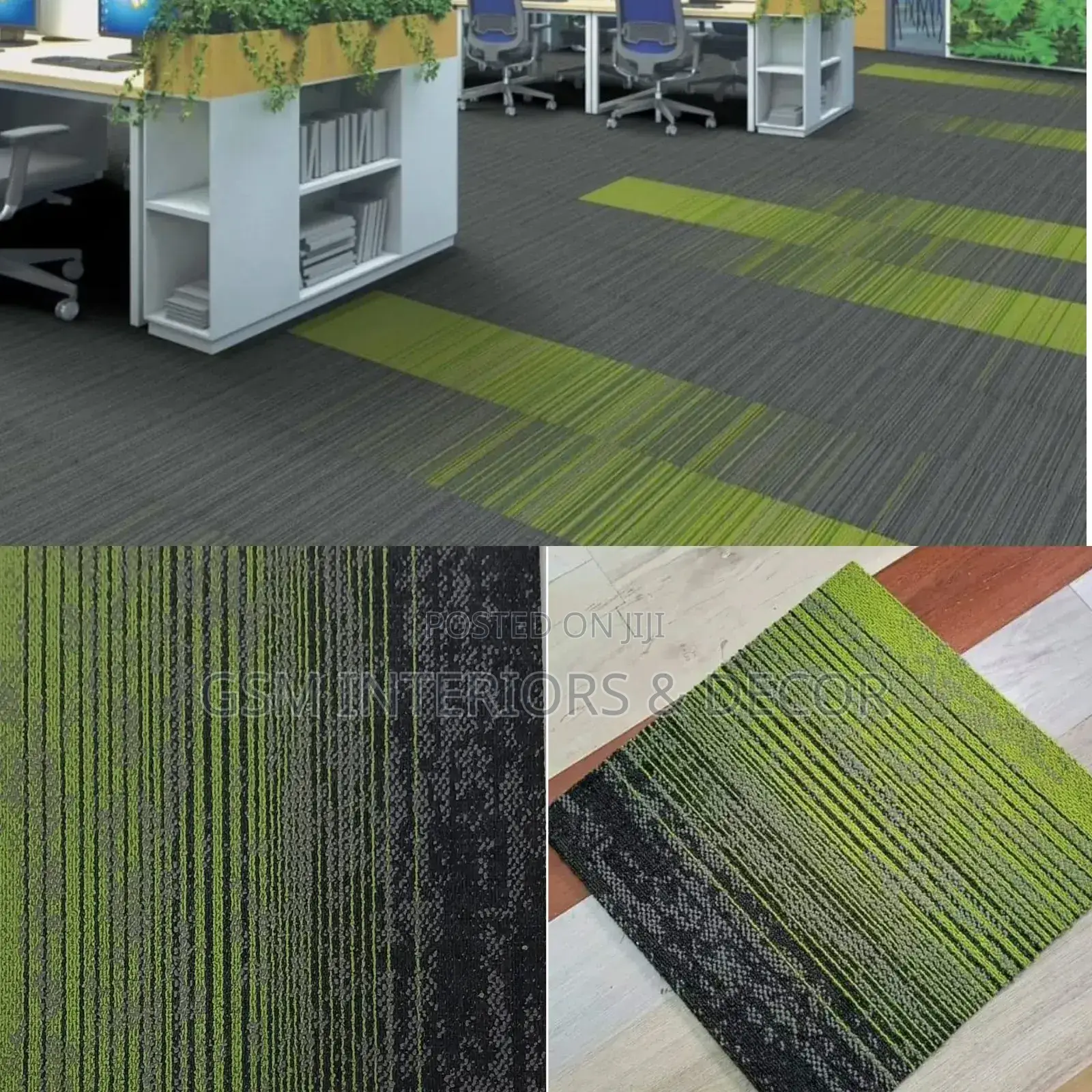 Luminous Green Carpet Tiles With Grey Shades