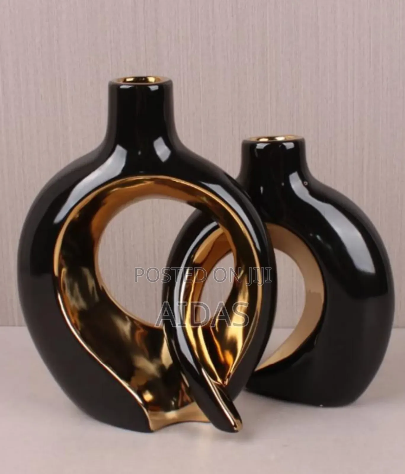 Modern Black Gold Ceramic Vase Abstract Home Decor (2pcs)