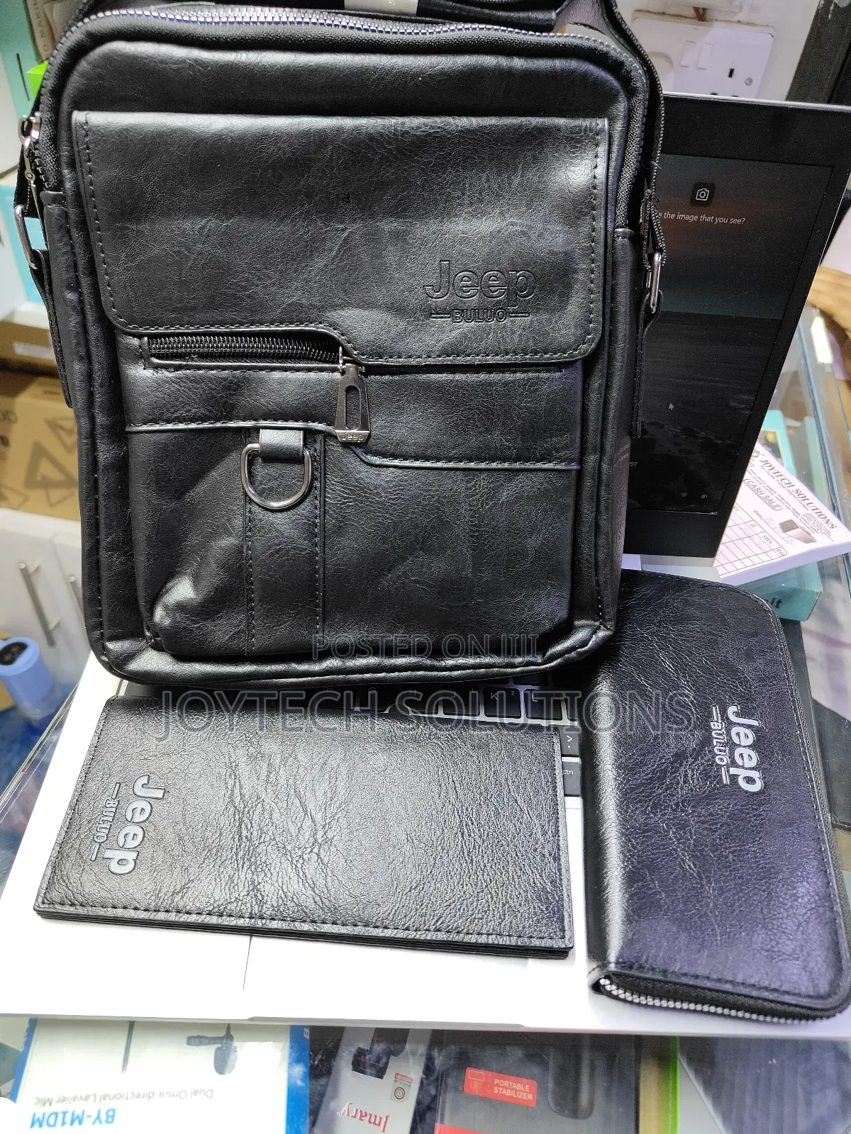 Jeep Bag 3 in 1 Unisex Leather Bag ( Black )