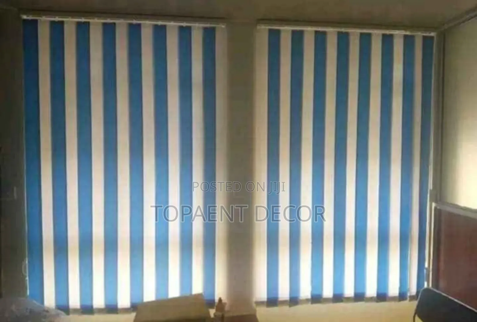 Blue and White Records Office Room Window Curtain Blinds
