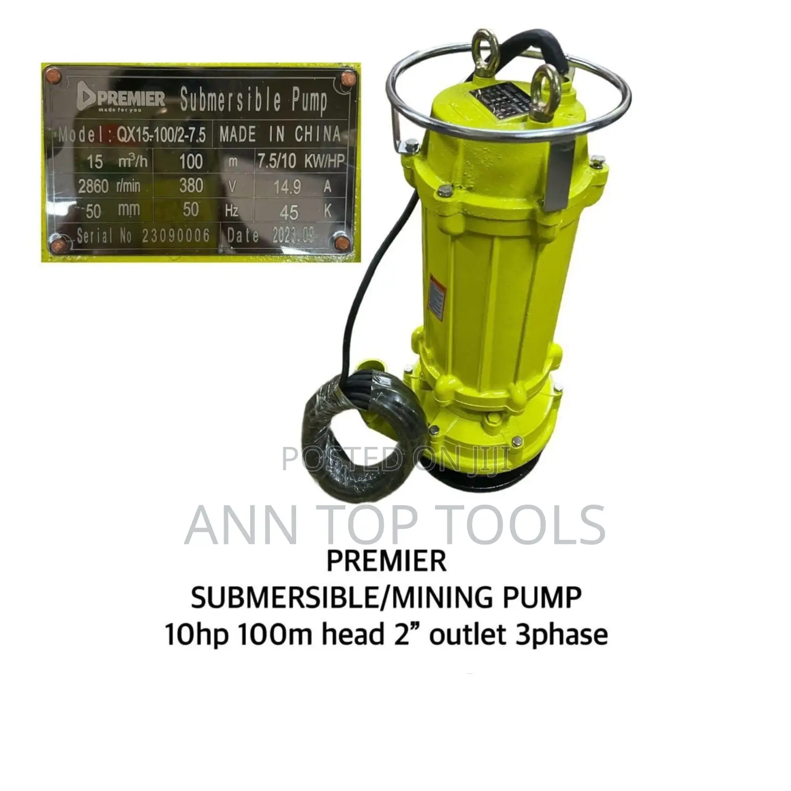 Premier 3 Phase 10hp 100 MTRS Mining Pump