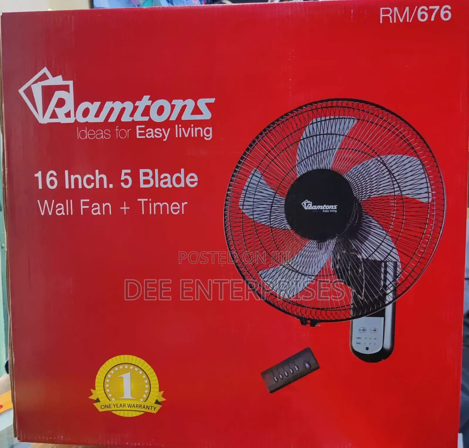 Rm/676 Ramtons 16 Inches Wall Fan 5 Blades With Remote