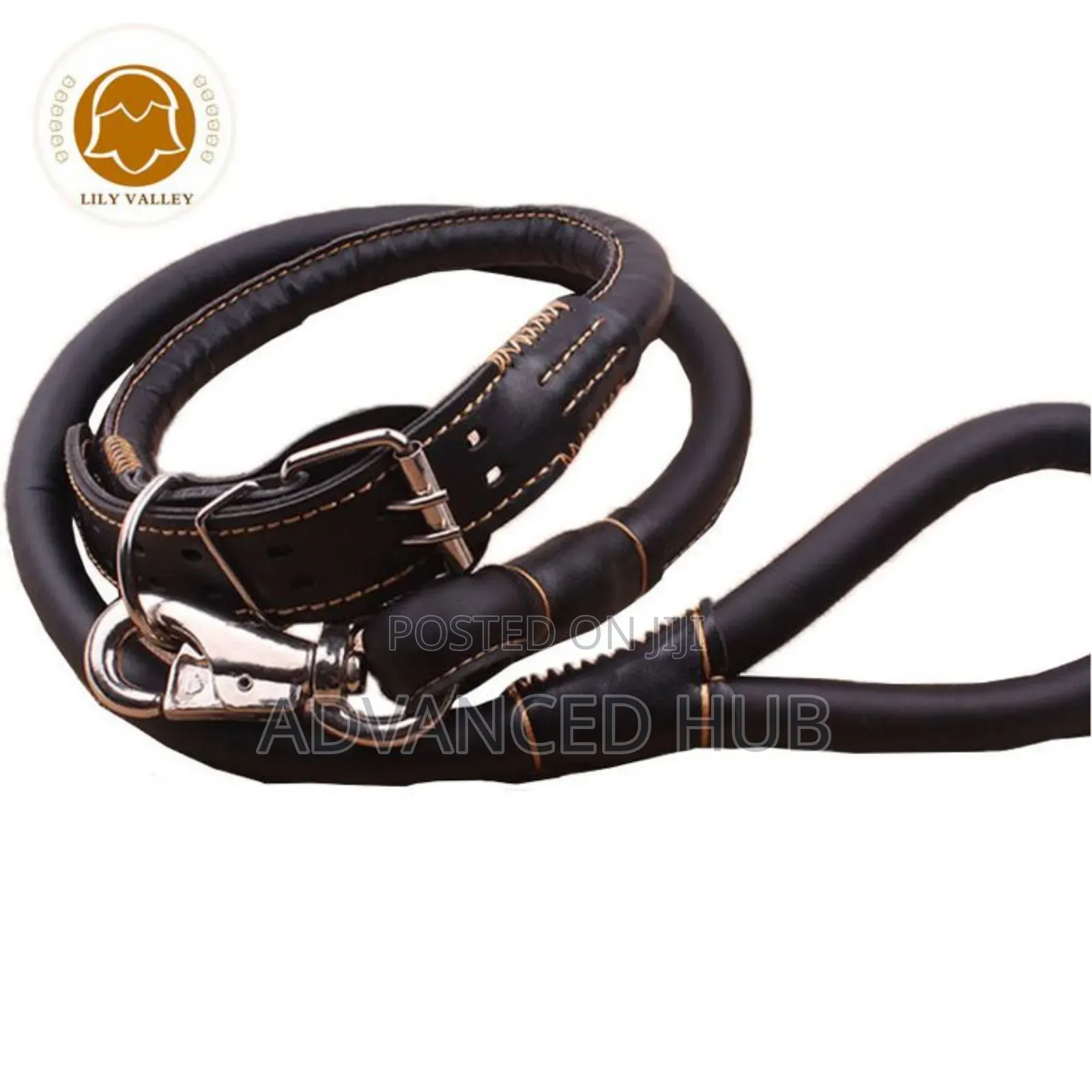 Complete Easy Grip Leather Dog Colar and Leash