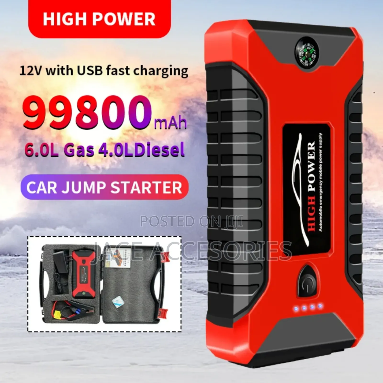 Car Portable Jumpstarter Kit With Tire Inflator
