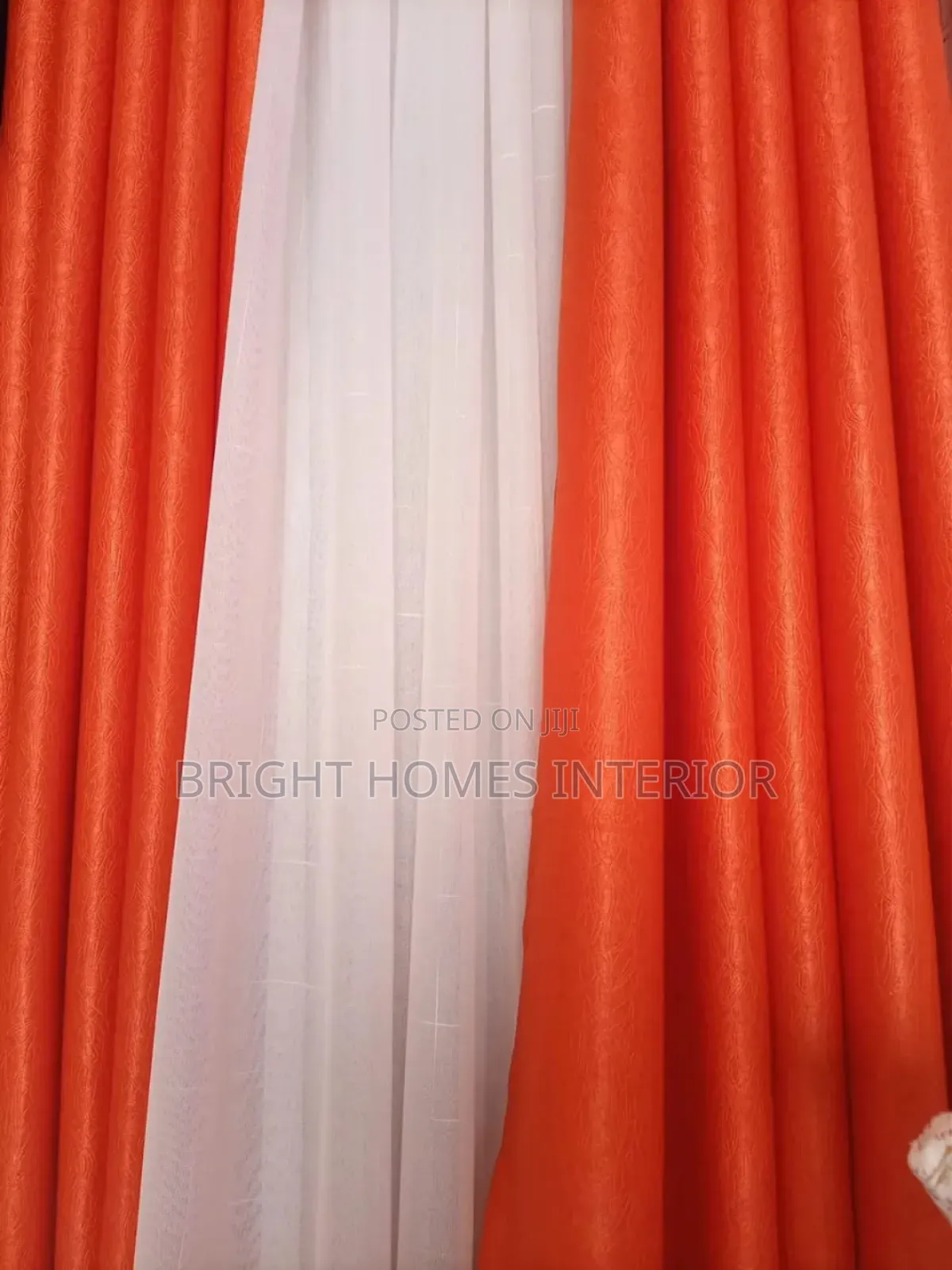 Orange Curtain and Plain White Sheer Available