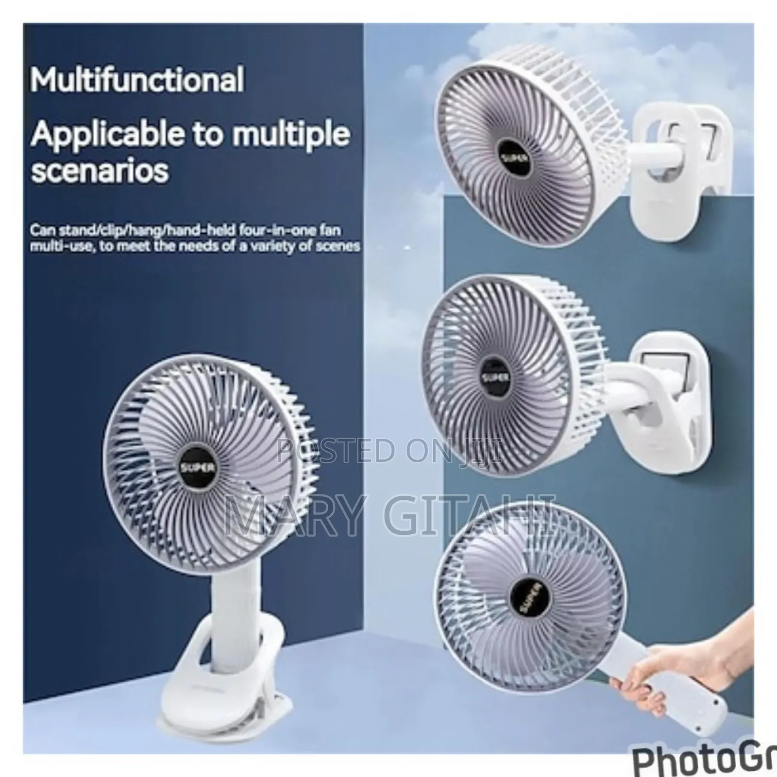 Rechargeable 3 Speed (3in1) Hang Clamp Or Stand Desktop Fan