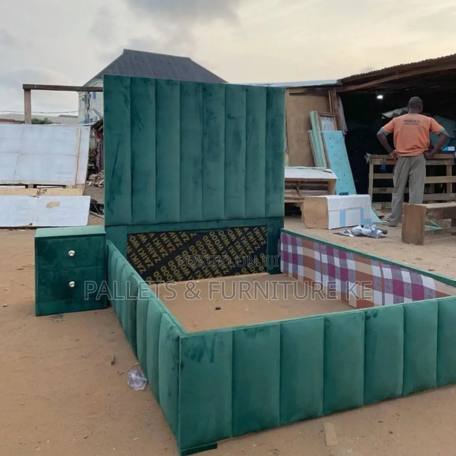 Green Tufted Upholstered Bed