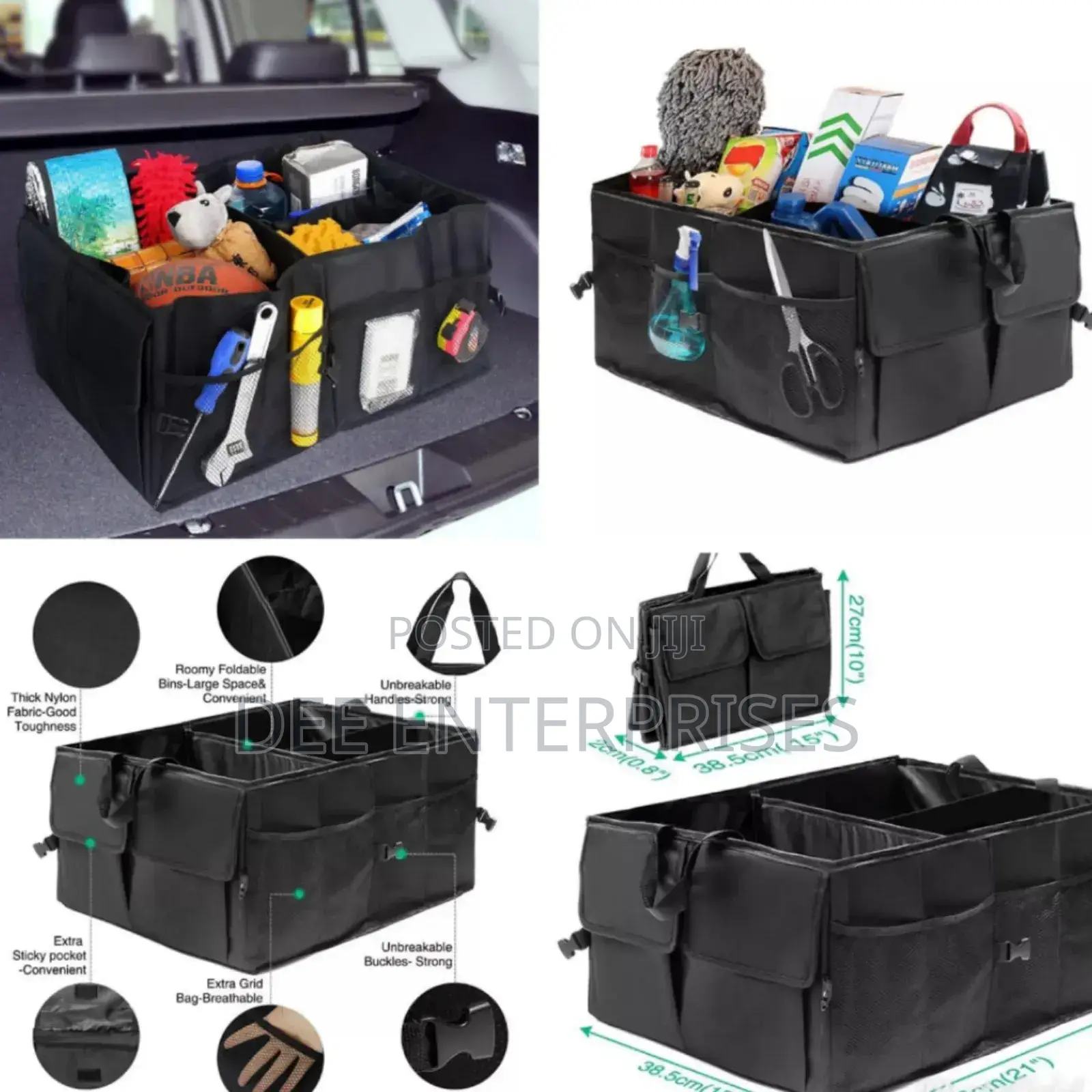 Large Capacity Divided Car Boot Organizer With Compartments