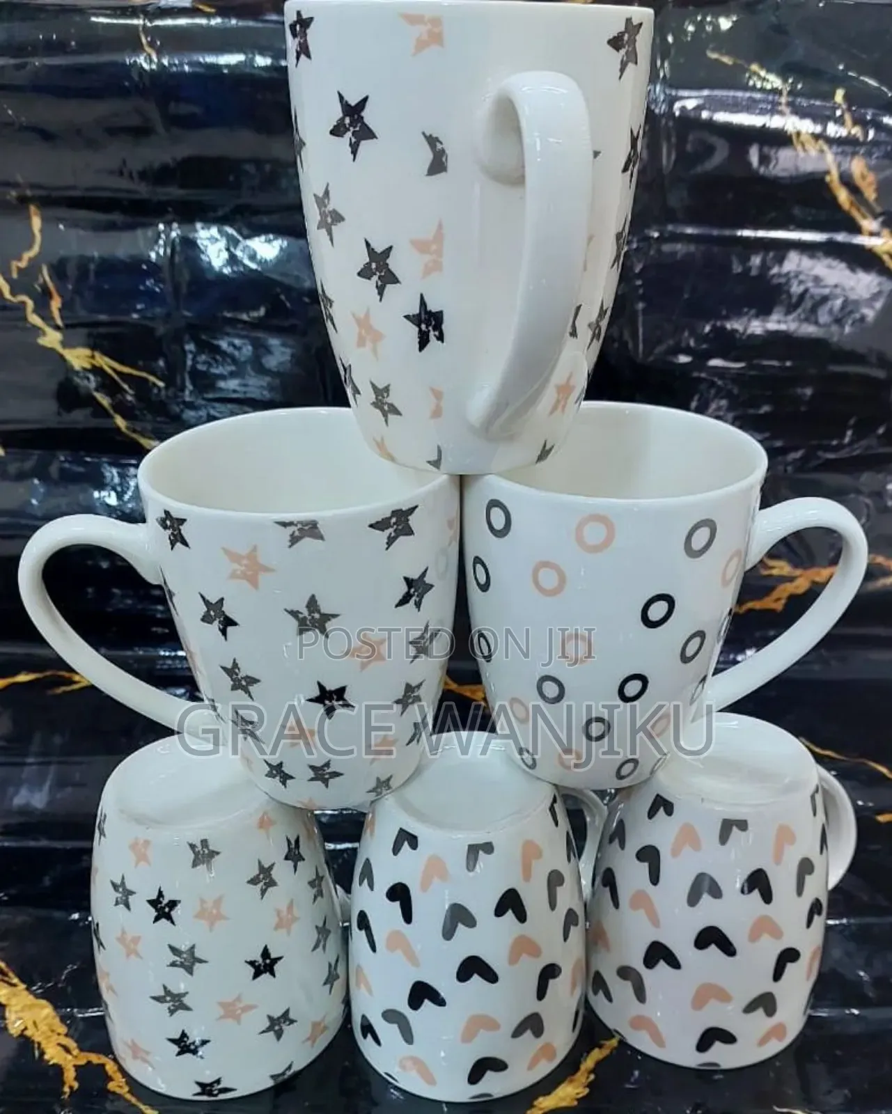 Stylish 4 Design 6pcs Ceramic Cups