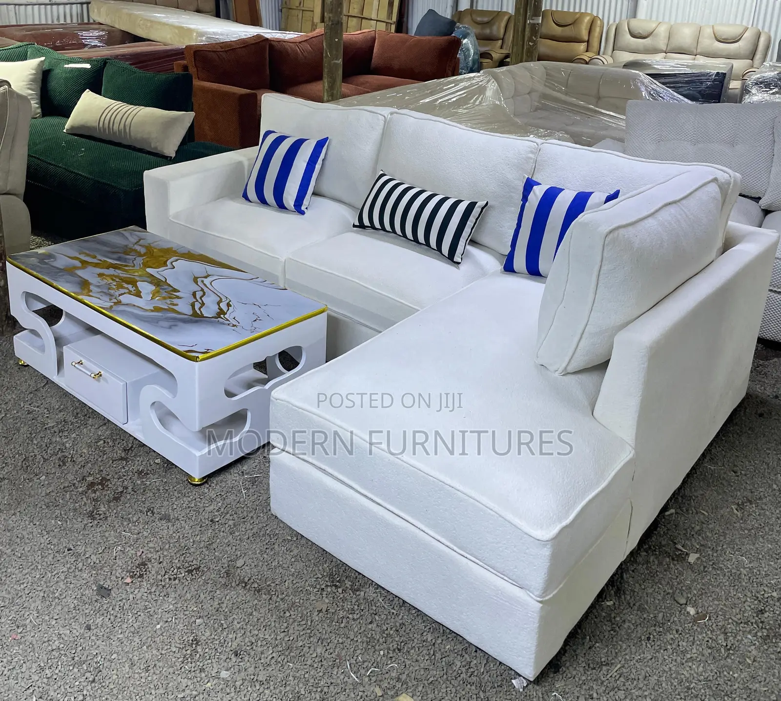 Modern,White L Shaped Sofa