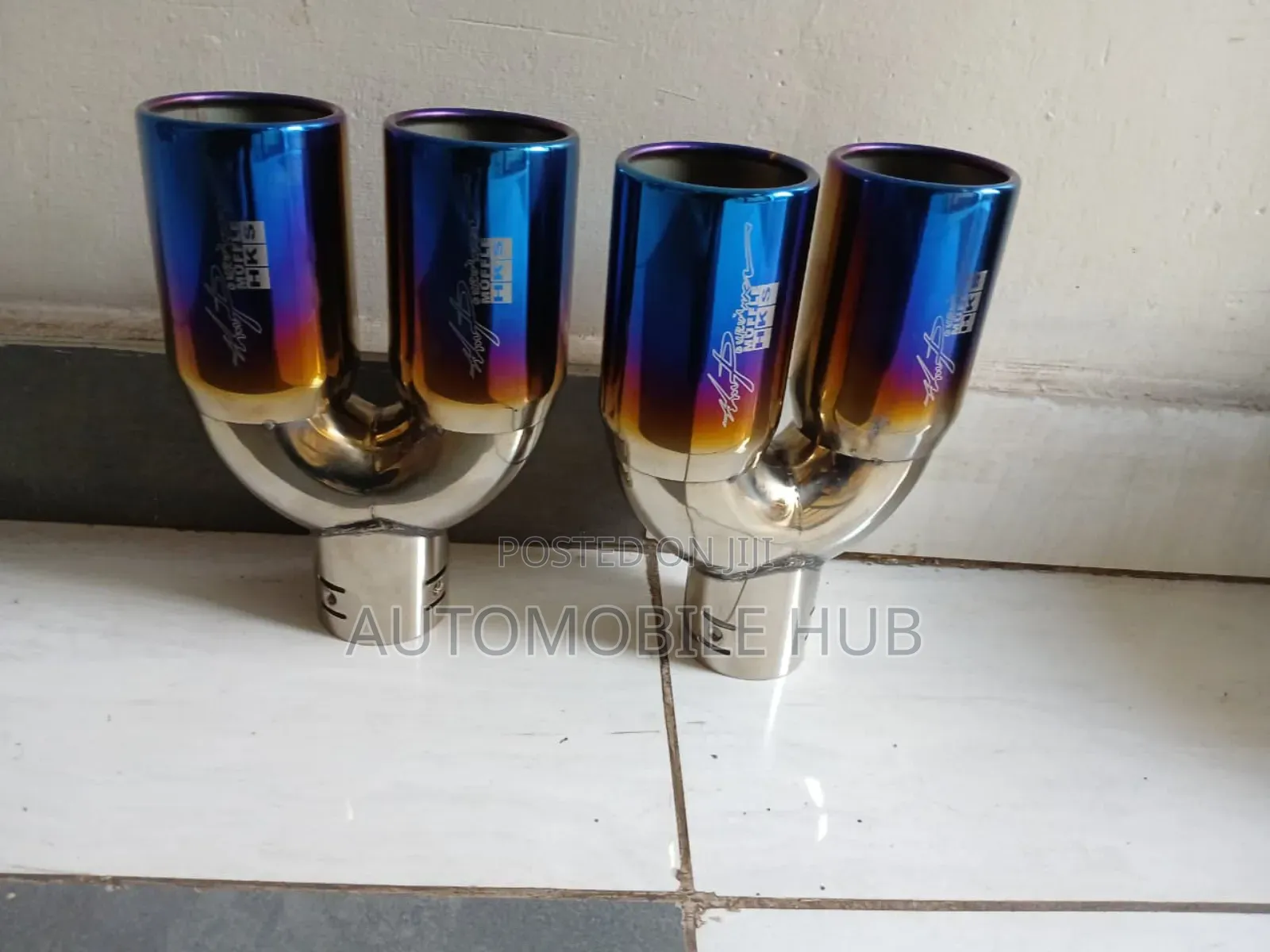 HKS Blue Silver Exhaust Muffler Tips in Cars