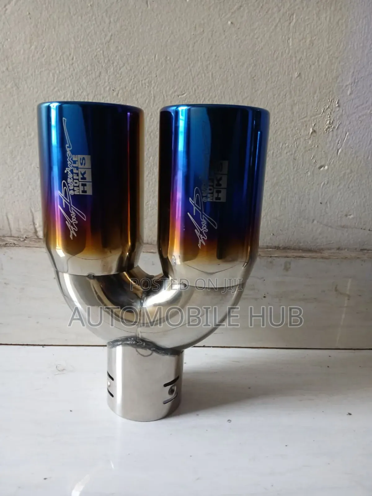 HKS Blue Silver Exhaust Muffler Tips in Cars