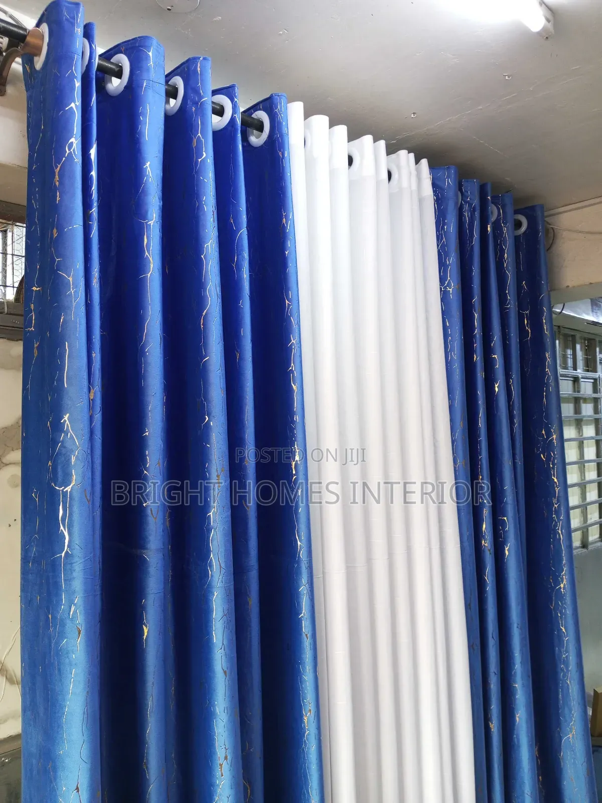 Royal Blue Velvet Cotton Curtain Stitched and White Sheer